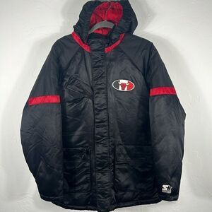 🏀 Vintage CHICAGO BULLS Starter Puffer Jacket Coat Removable‎ Hood - Sz L - GUC